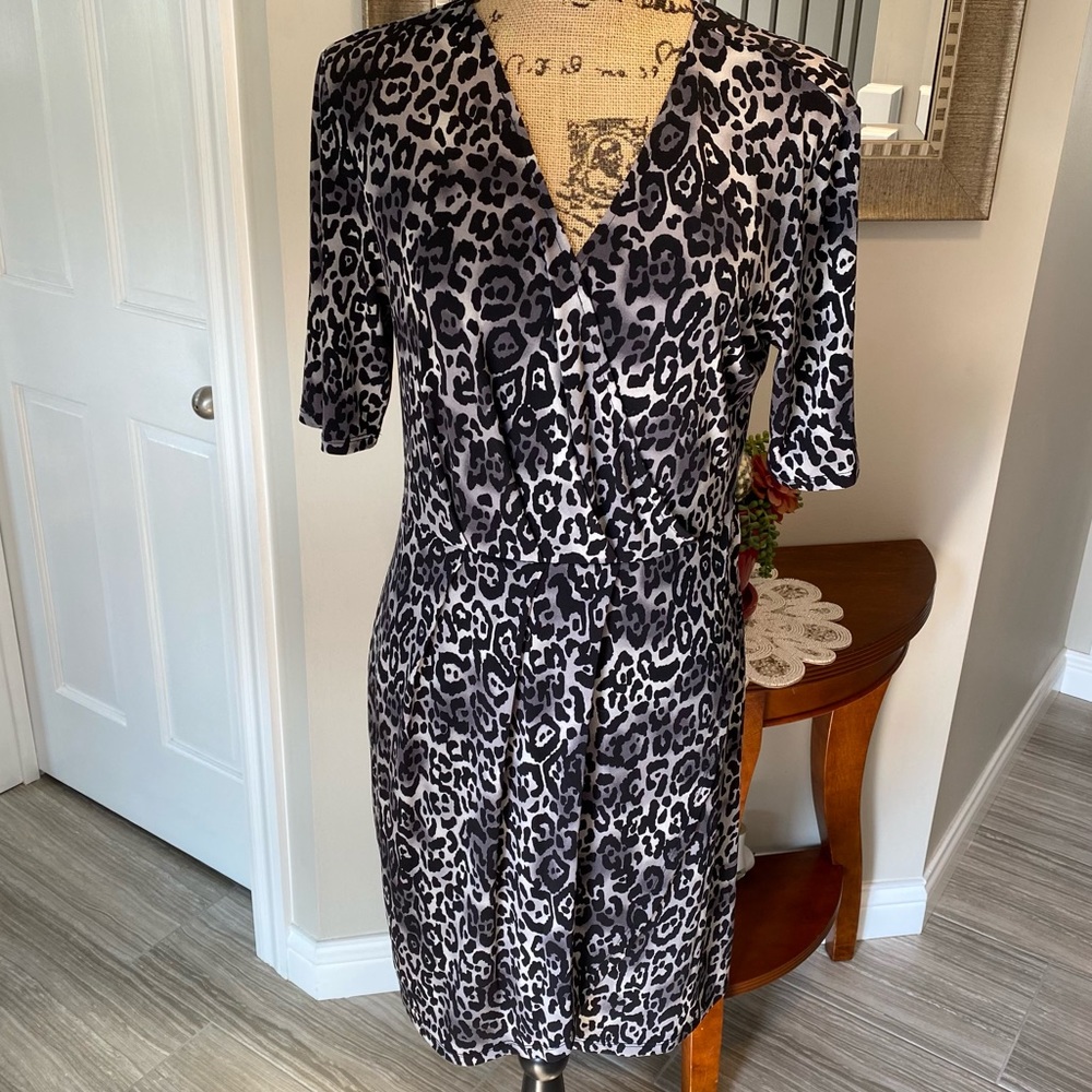 APT 9 Black and White Cheetah Faux Wrap Dress